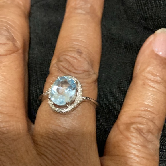 Ring Blue Topaz & Diamond 0.925 Sterling Silver